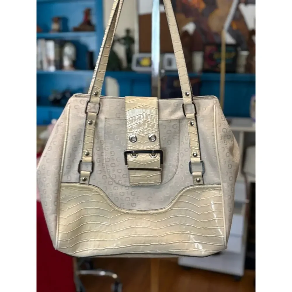 Y2k Guess Beige Tote Bag Large